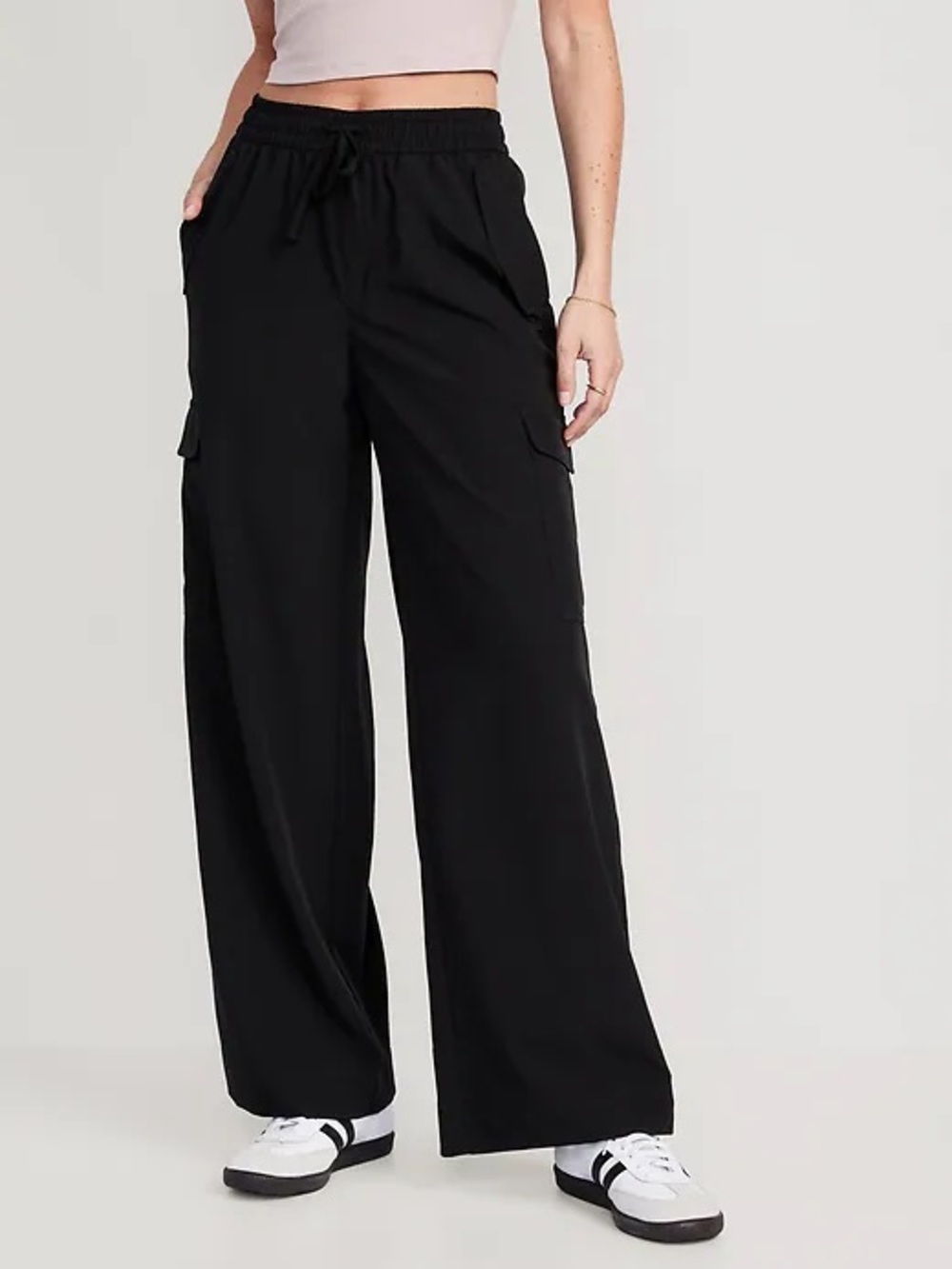 Old Navy High Waisted Sleek Tech Wide Leg Cargo Pants Women L Black